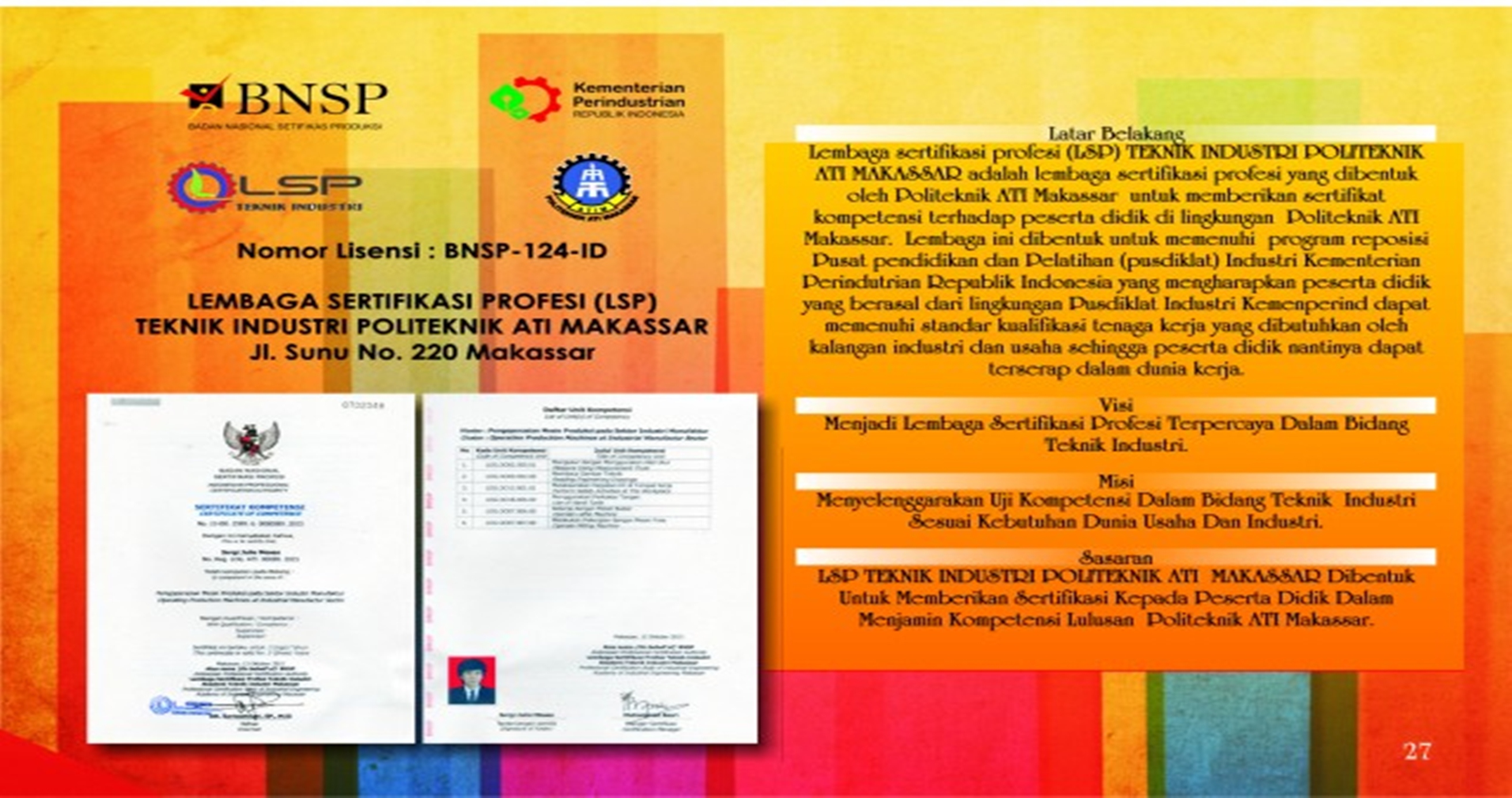 Pemberian sertifikat kompetensi pada peserta didik di lingkungan Politeknik ATI Makassar