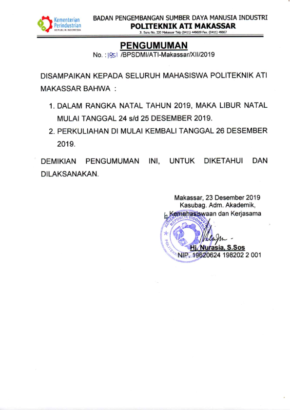 Pengumuman Libur Natal 2019