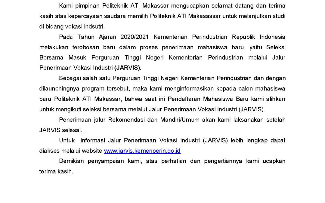 PENGUMUMAN PENERIMAAN MAHASISWA BARU 2020/2021