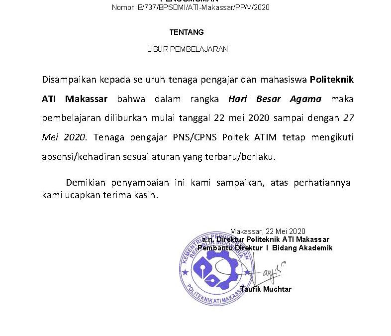 Pengumuman Libur Hari Besar Agama