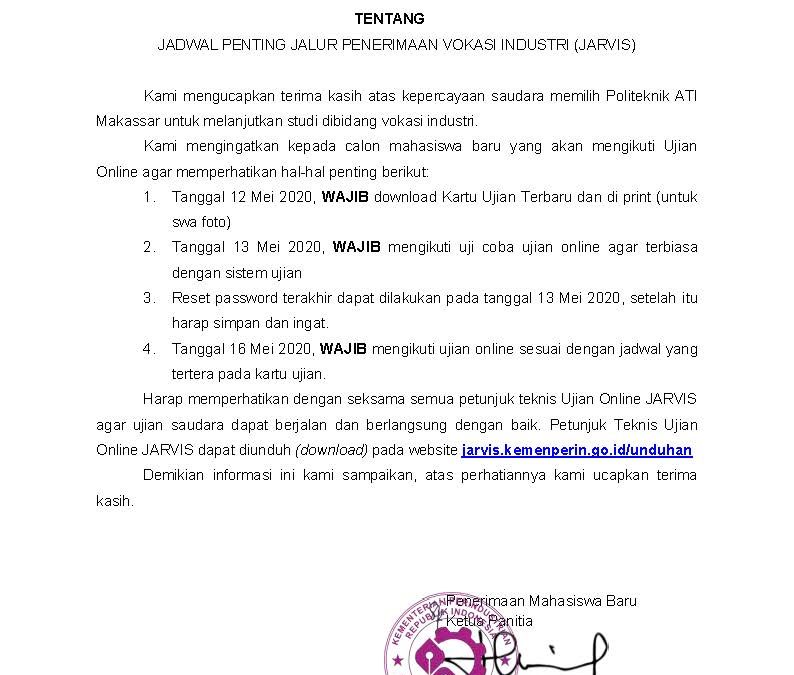 Pengumuman Jadwal Penting JARVIS