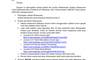 Pengumuman Jadwal Seleksi Tes Wawancara Jalur JARVIS 2020