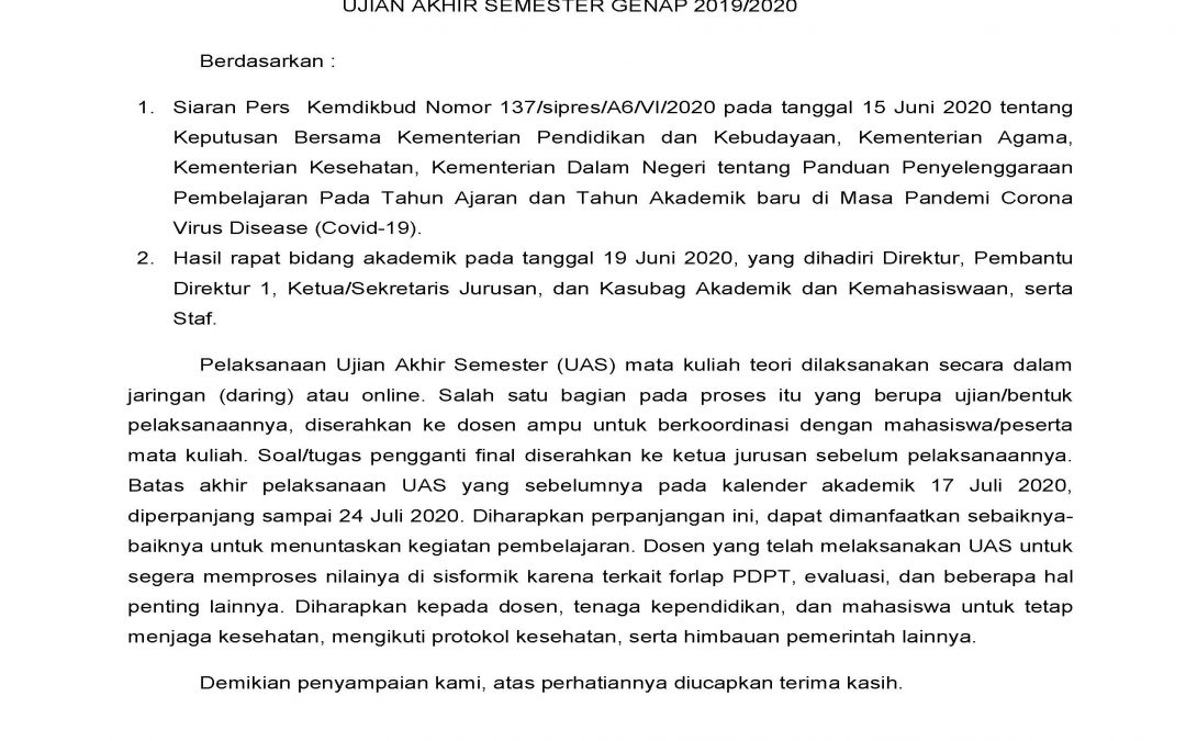 Pengumuman Ujian Akhir Semester Genap