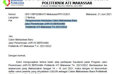 Pengumuman kelulusan calon mahasiswa baru jalur penerimaan JARVIS BERSAMA T.A 2021/2022