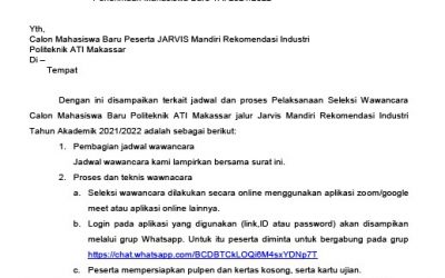 Pengumuman Jadwal Wawancara JARVIS Mandiri Rekomendasi Industri Penerimaan Mahasiswa Baru TA.2021/202