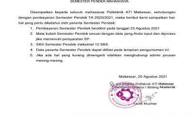 PENGUMUMAN SEMESTER PENDEK T.A 2020/2021