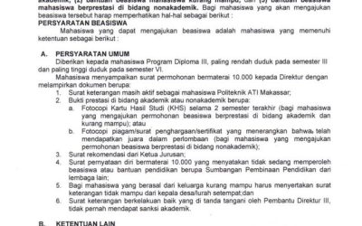 Pengumuman Beasiswa Mahasiswa Berprestasi dan Kurang Mampu 2021