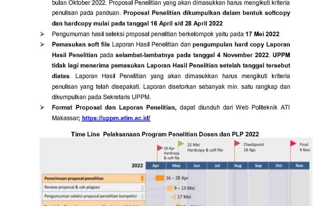 PENGUMUMAN PROGRAM  PENELITIAN DOSEN DAN PLP 2022
