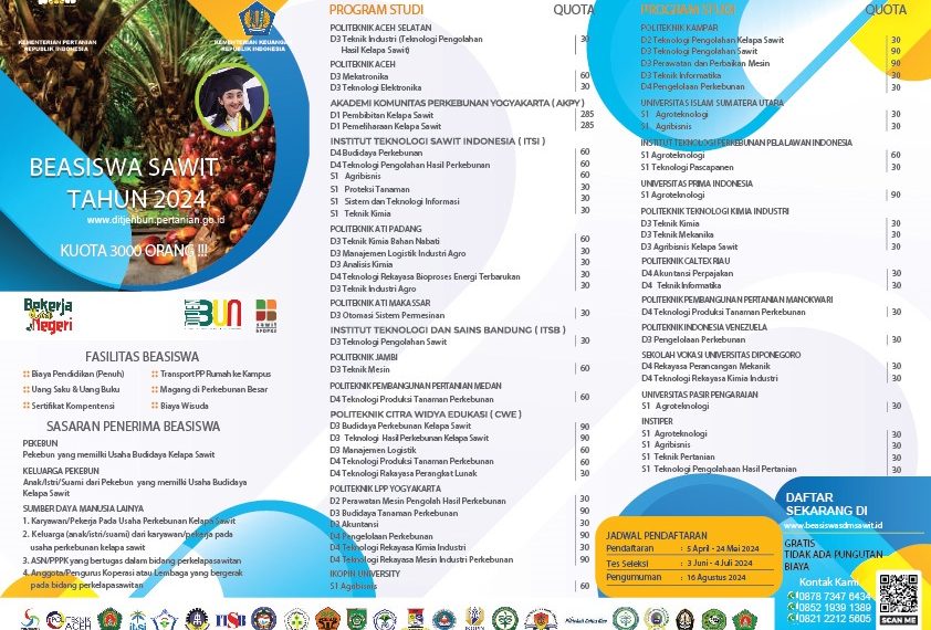 Ada Beasiswa SDM Sawit di Politeknik ATI Makassar, Daftar Sekarang!