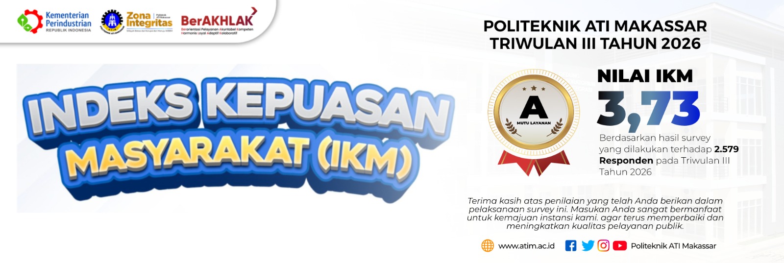 Index Kepuasan Masyarakat Terhadap Layanan Politeknik ATI Makassar